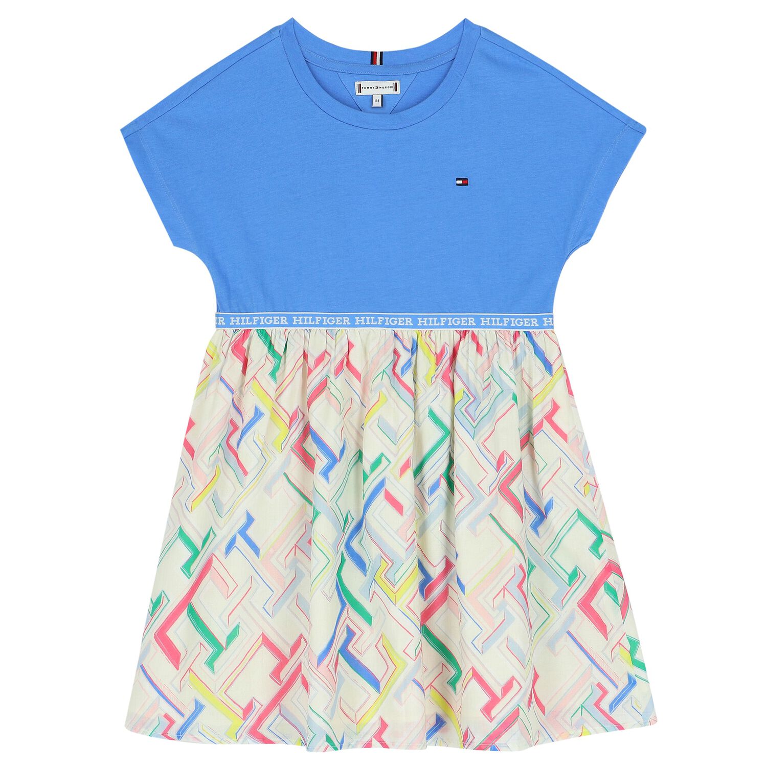 فستان بنات بالشعار باللون الأزرق والعاجي, 1, hi-res image number null