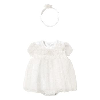 Baby Girls White Glitter Bodysuit Dress Set