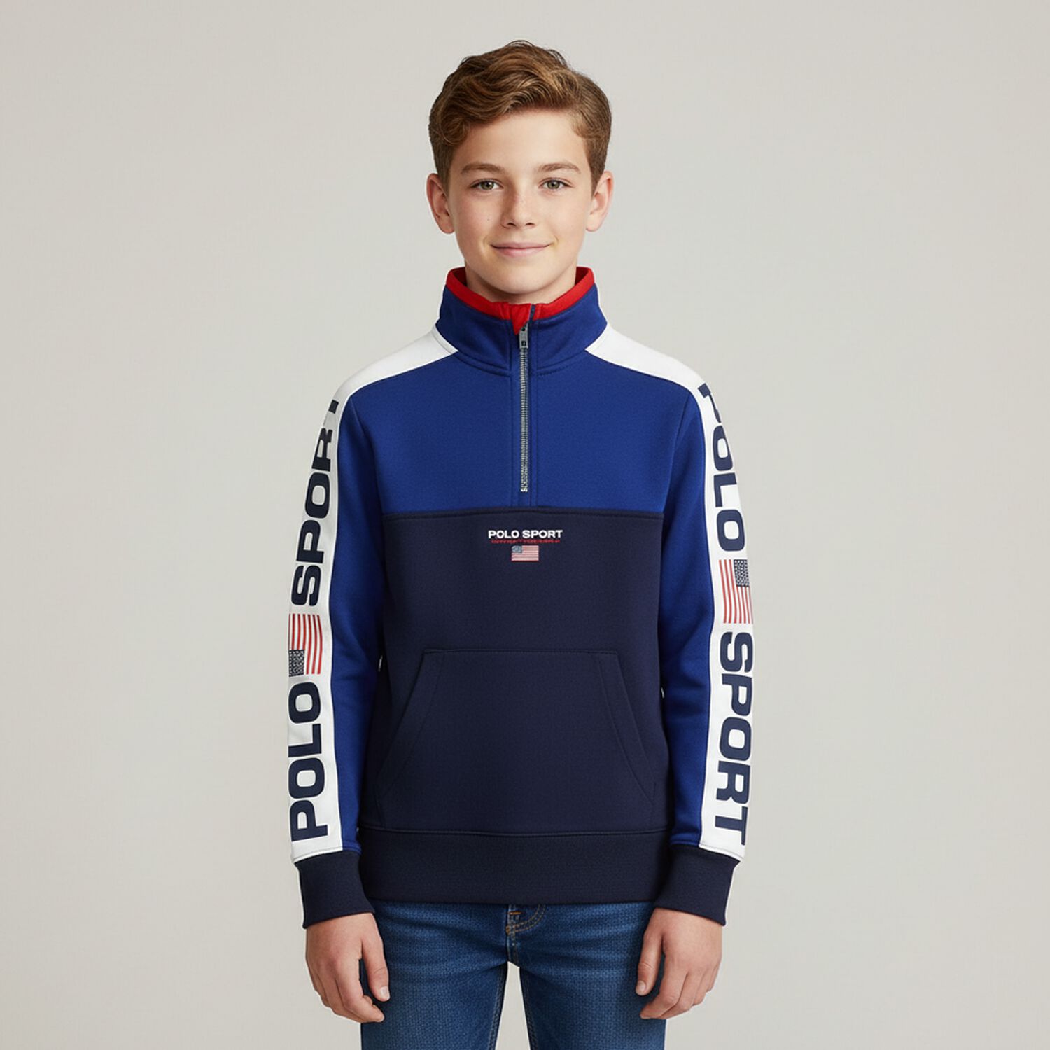 Boys Blue Logo Zip Up Top, 1, hi-res image number null