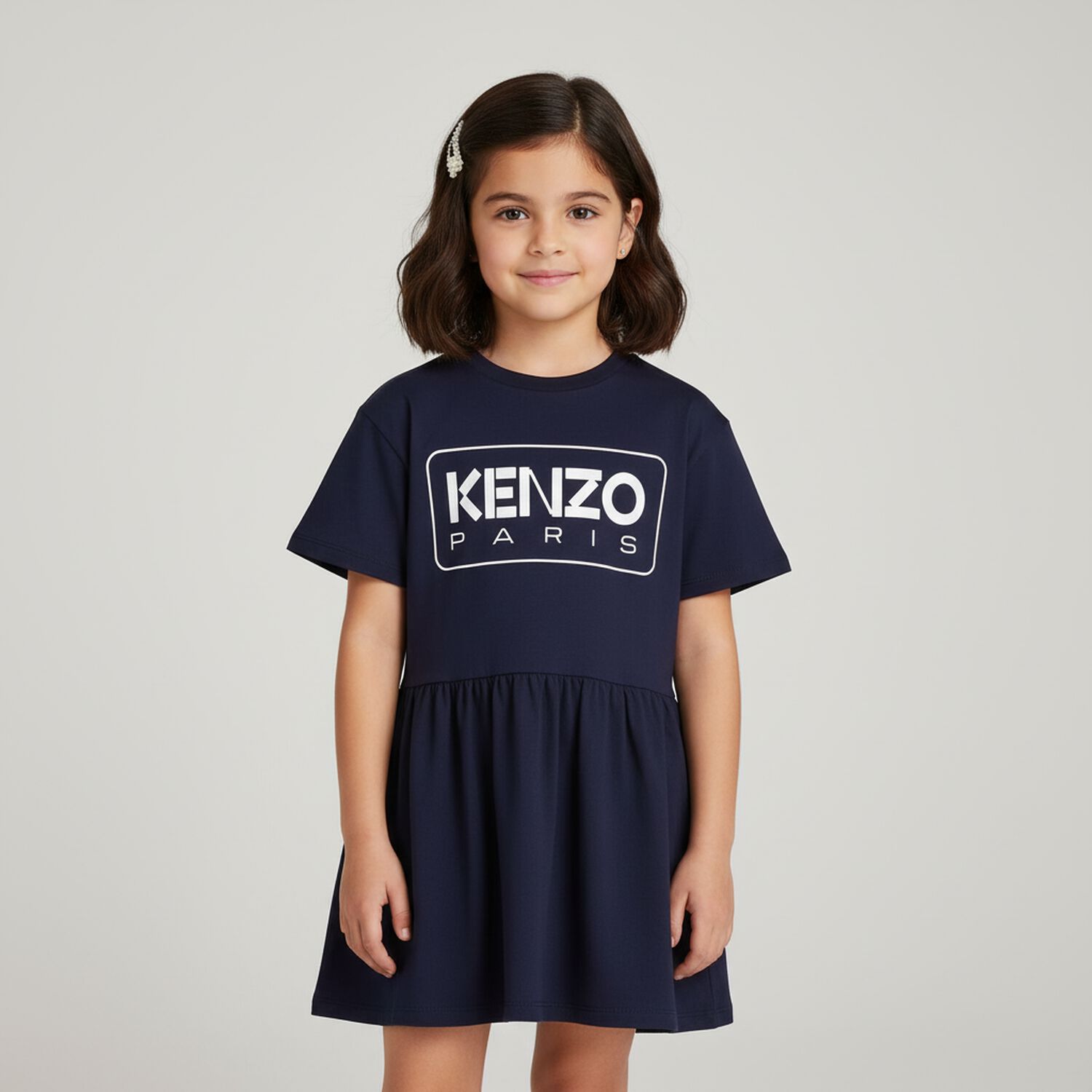 Girls Navy Blue Logo Dress, 2, hi-res