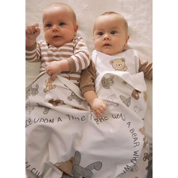 White Cotton Bear Print Swaddle Blanket