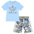 Blue & Grey Trefoil Logo Shorts Set, 1, hi-res