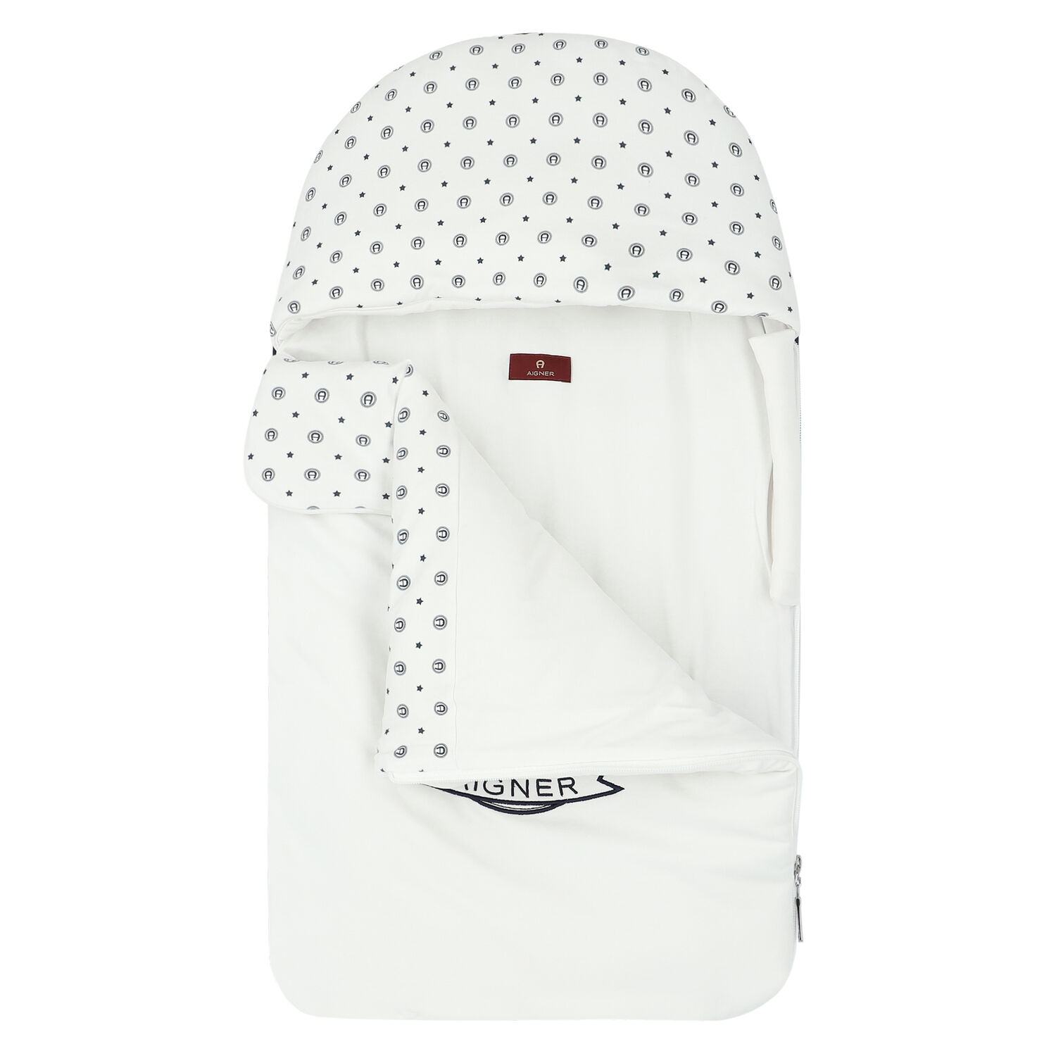 Baby Boys White & Navy Logo Nest, 1, hi-res