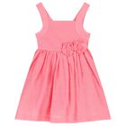 Girls Pink Flower Linen Dress, 1, hi-res