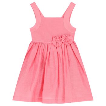 Girls Pink Flower Linen Dress