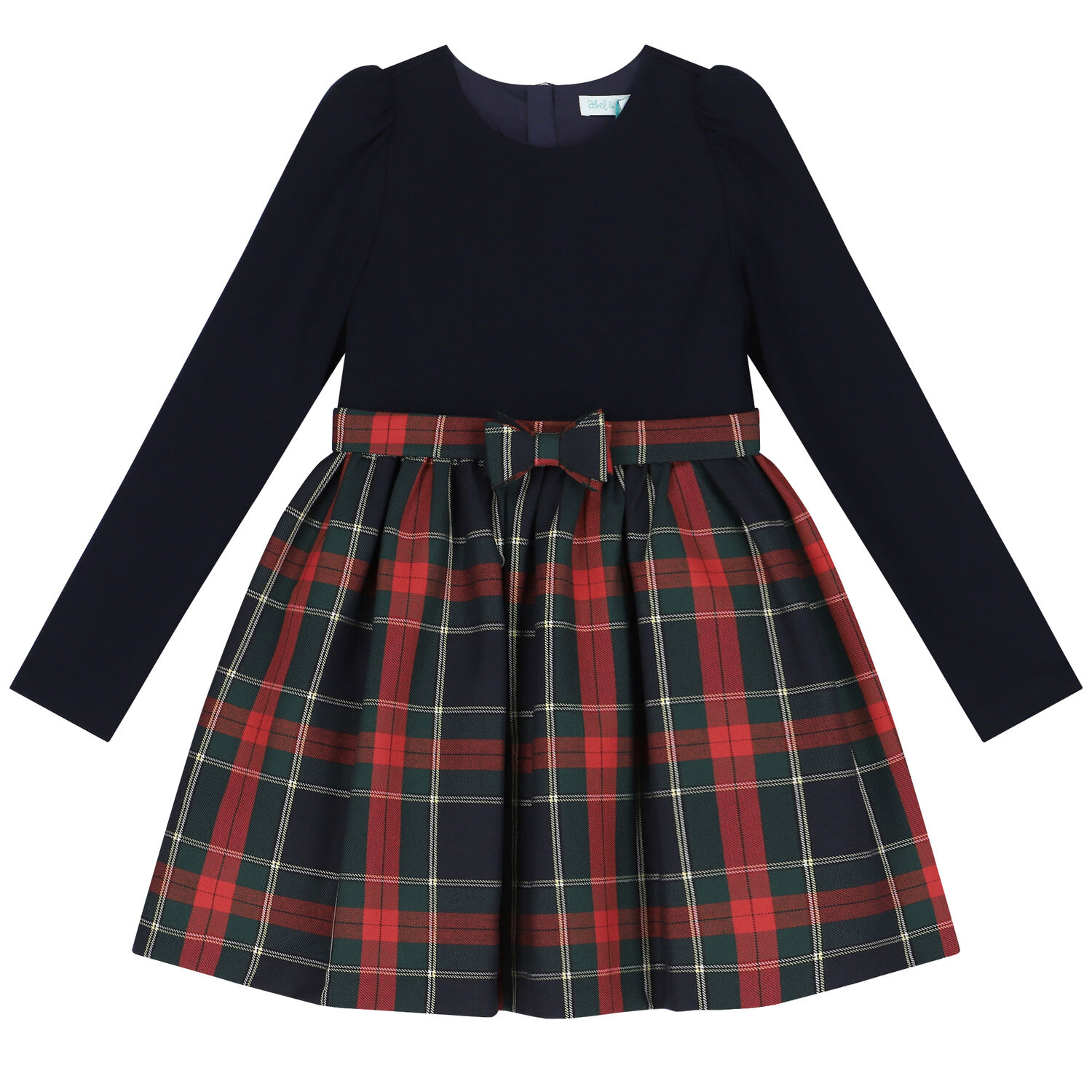 Girls Navy Blue & Red Tartan Dress, 1, hi-res image number null