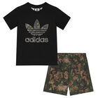 طقم شورت مموه بالشعار باللون الأسود والأخضر, 1, hi-res