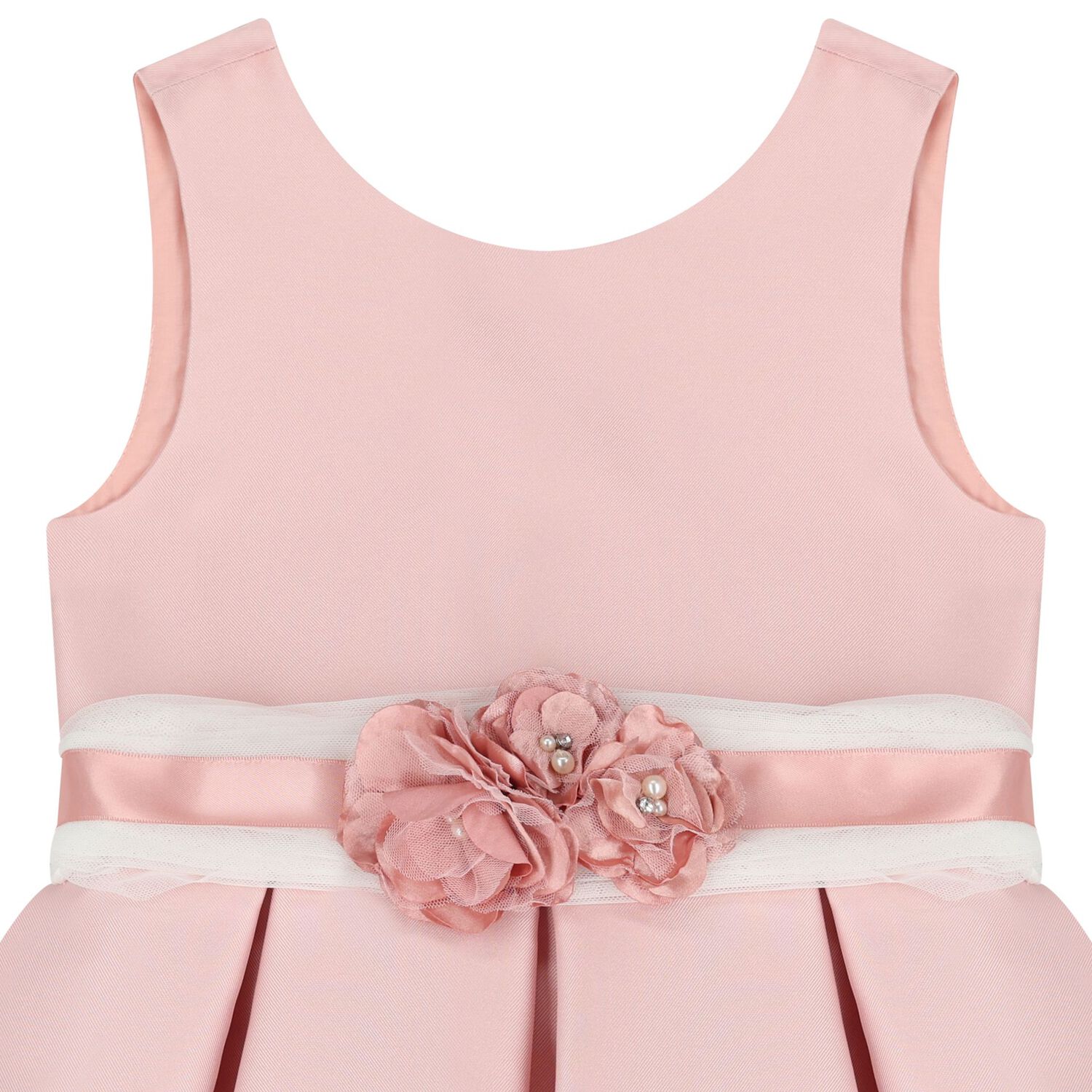 Girls Pink Floral Satin Dress, 1, hi-res