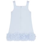 Girls Blue Crepe Floral Lace Dress, 1, hi-res