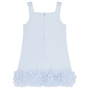Girls Blue Crepe Floral Lace Dress