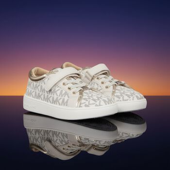 Girls Ivory & Gold Logo Trainers