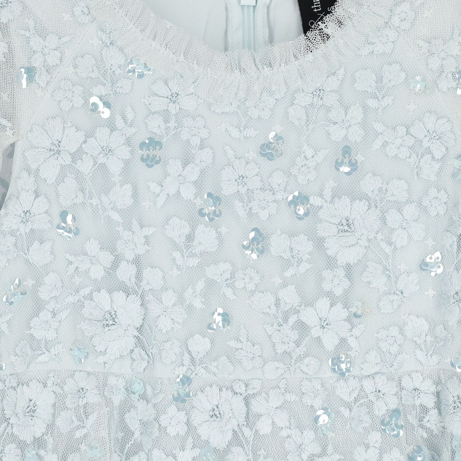 فستان للبنات من التول مزين بالترتر والزهور باللون الازرق , 1, hi-res