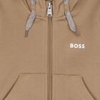 Younger Boys Beige Logo Hooded Zip Up Top, 2, hi-res