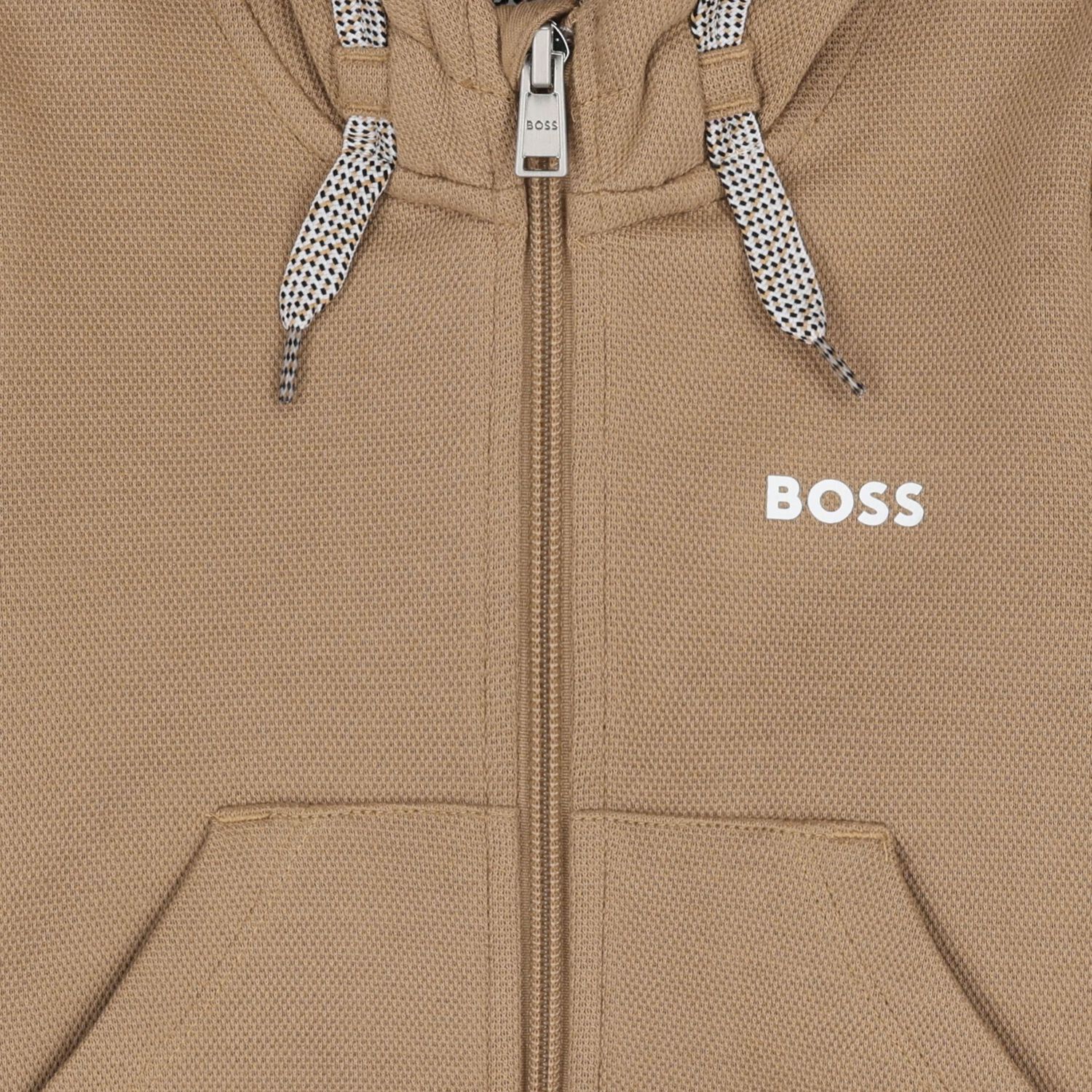 Younger Boys Beige Logo Hooded Zip Up Top, 2, hi-res image number null