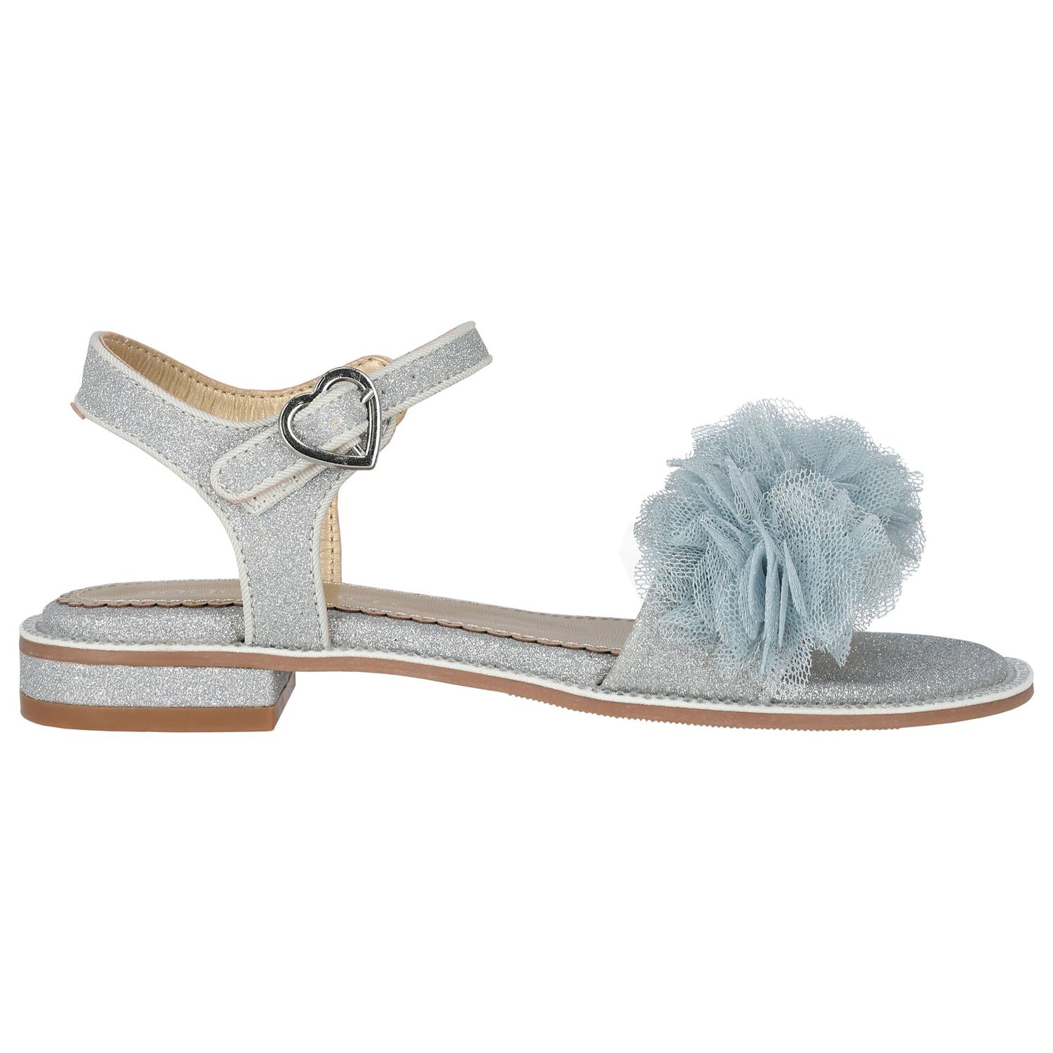 Girls Silver Flower Sandals, 2, hi-res image number null