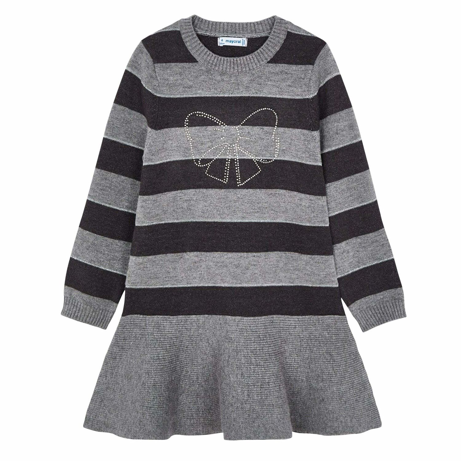 Girls Grey Knitted Dress, 2, hi-res image number null