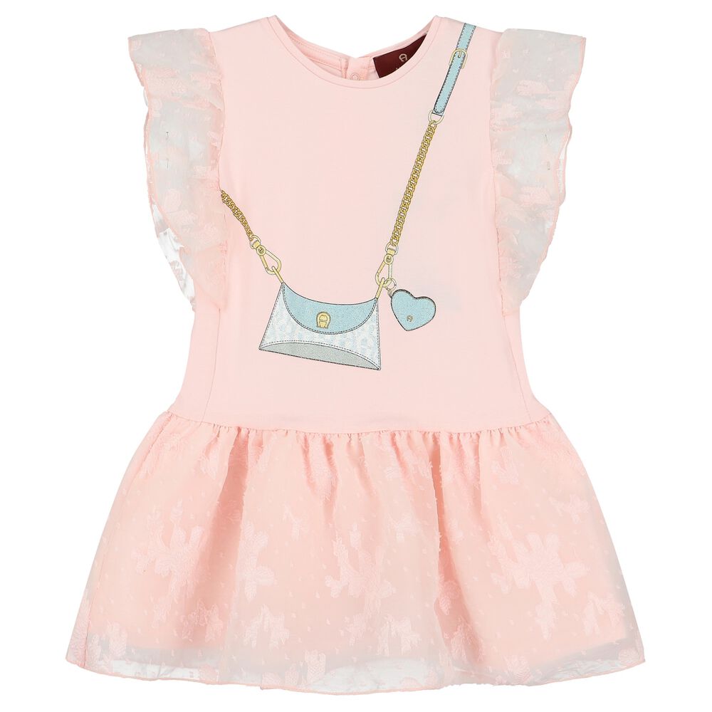 Aigner Younger Girls Pink Logo Bag Dress | Junior Couture UAE