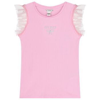 Girls Pink Logo Ribbed Top