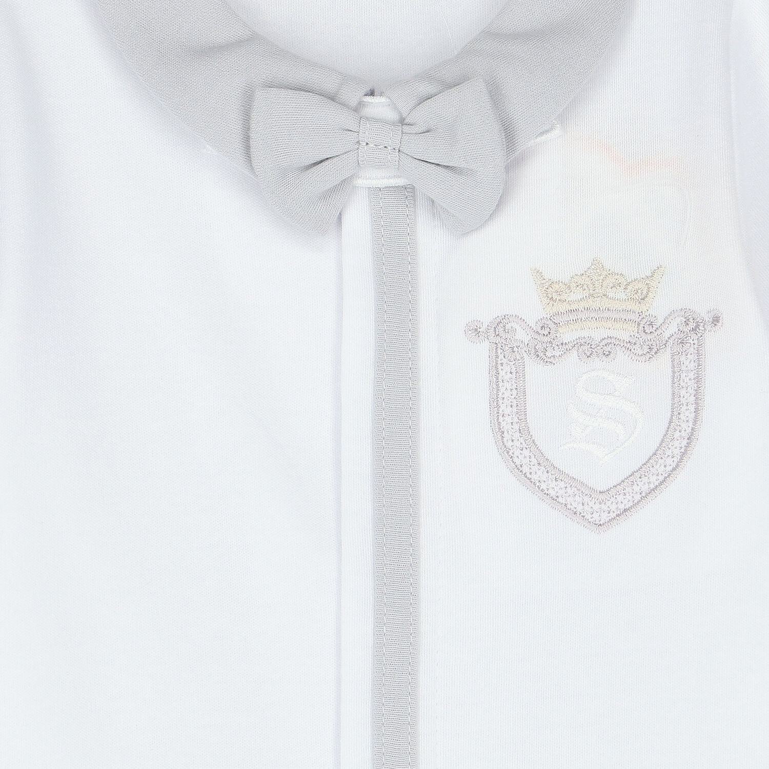 Baby Boys White & Grey Cotton Babygrow, 1, hi-res image number null