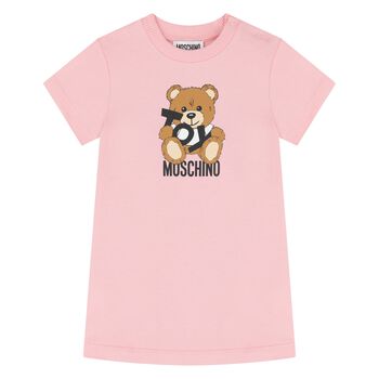 Younger Girls Pink Teddy Bear Logo Dress