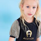 فستان بنات بالشعار باللون الأسود والذهبي, 1, hi-res