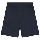 Boys Navy Blue Logo Shorts, 1, hi-res