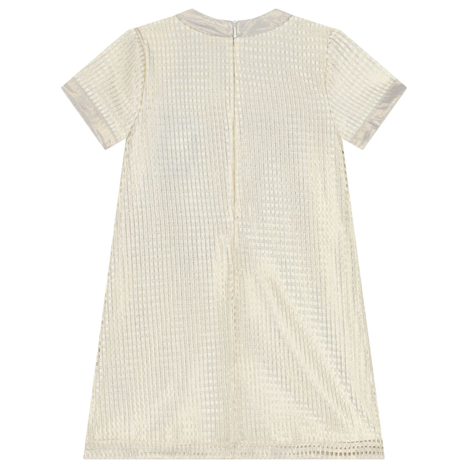 Girls Ivory & Gold Logo Dress, 1, hi-res
