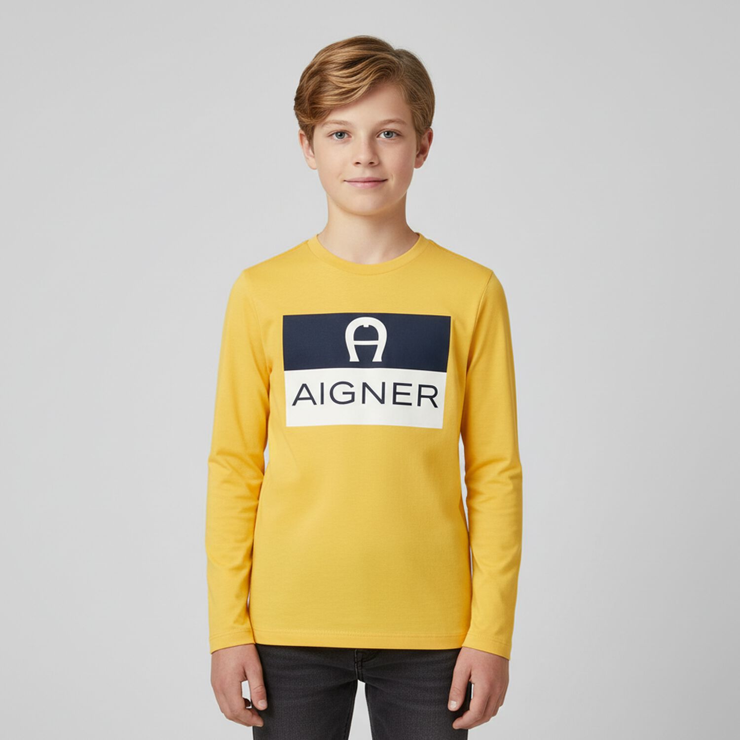 Boys Yellow Logo Long Sleeve Top, 2, hi-res image number null