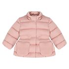 Younger Girls Pink Hooded Puffer Coat , 1, hi-res