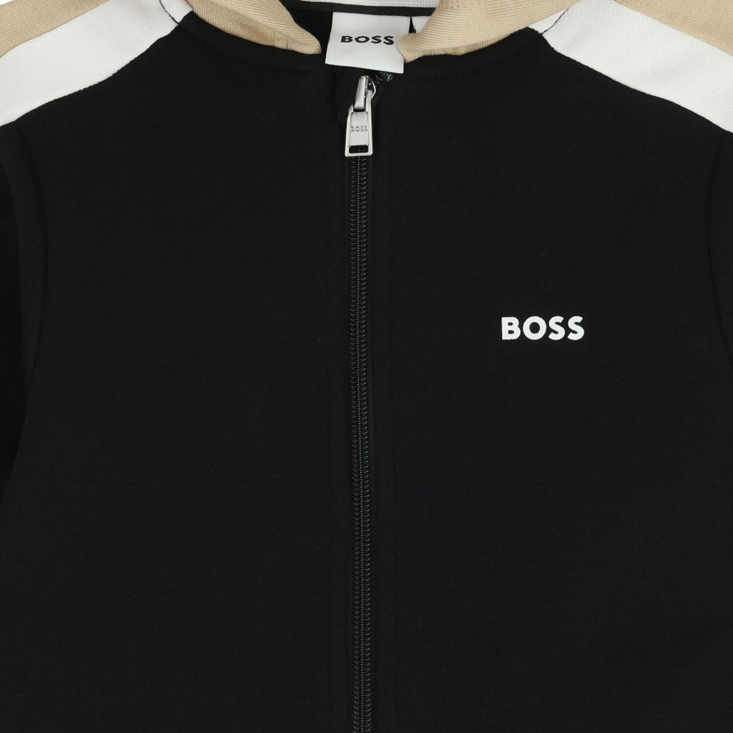 Boys Black Logo Hooded Zip Up Top, 1, hi-res