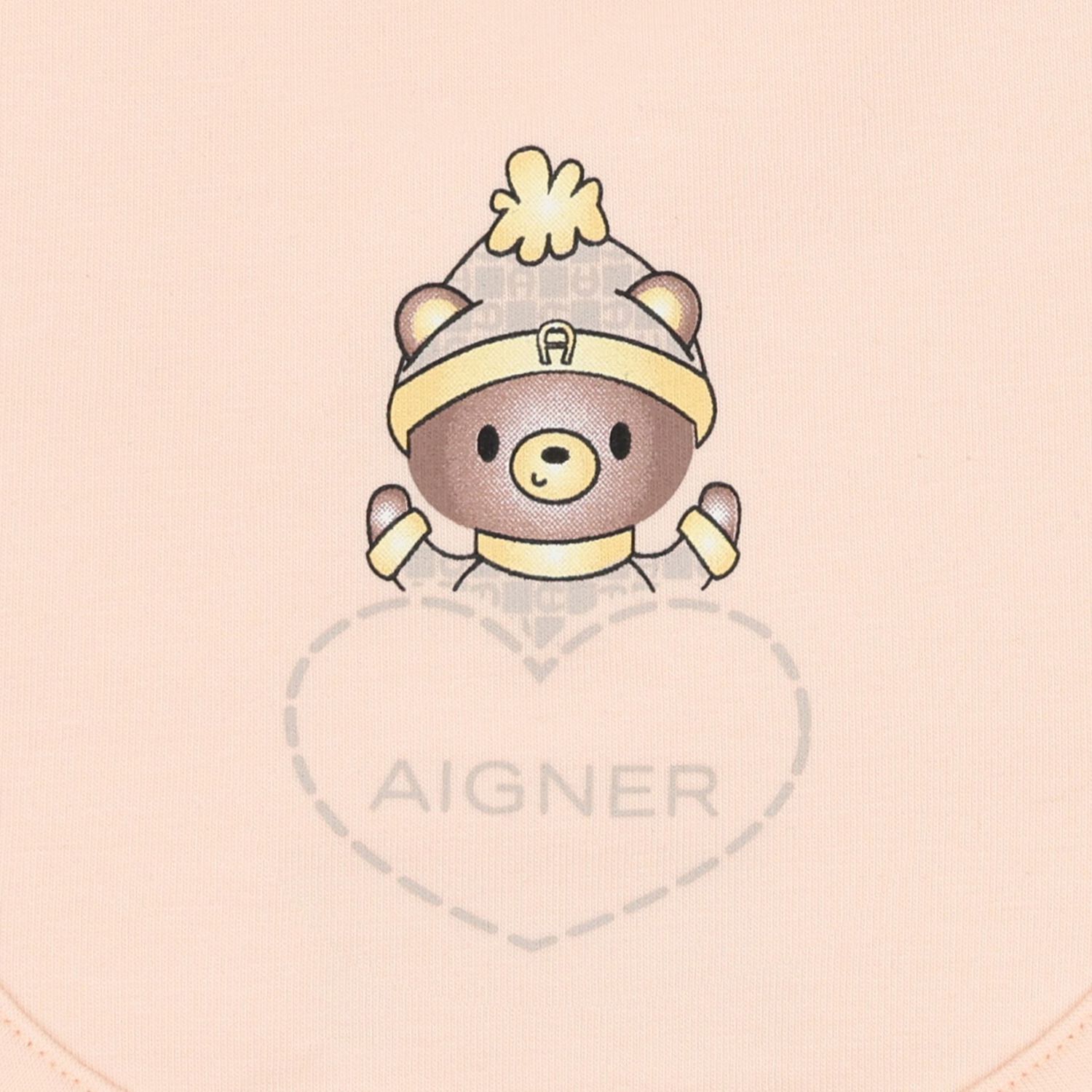 Peach Teddy Bear Logo Baby Bib, 3, hi-res