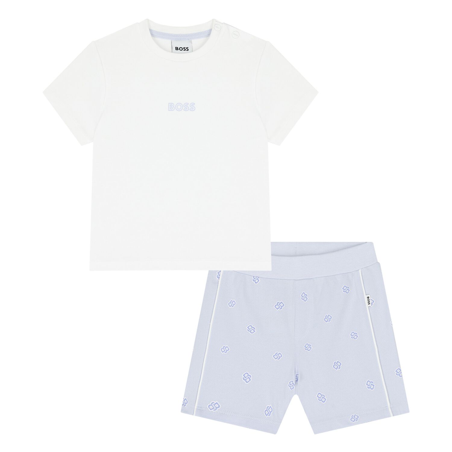 Baby Boys White & Blue Logo Shorts Set, 1, hi-res