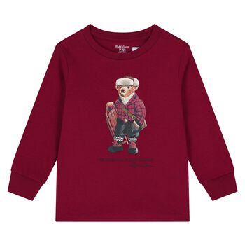 Baby Boys Burgundy Polo Bear Long Sleeve Top