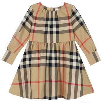 Girls Beige Check Dress