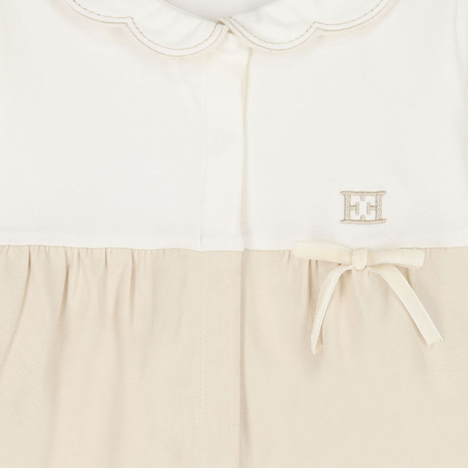 Baby Girls Ivory & Beige Logo Babygrow, 1, hi-res