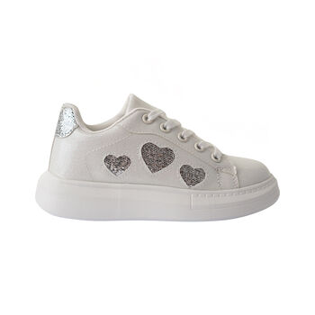Girls White Hearts Trainers