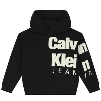 Boys Black Logo Hooded Top