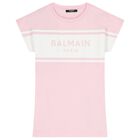 فستان بناتي بشعار العلامة اللون الوردي , 1, hi-res