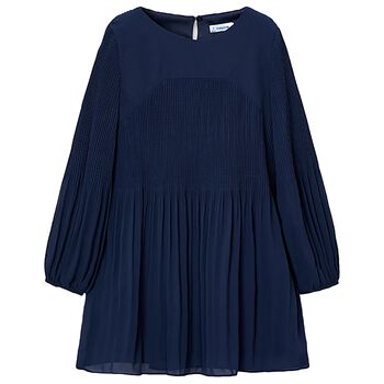 Girls Navy Blue Pleated Dress