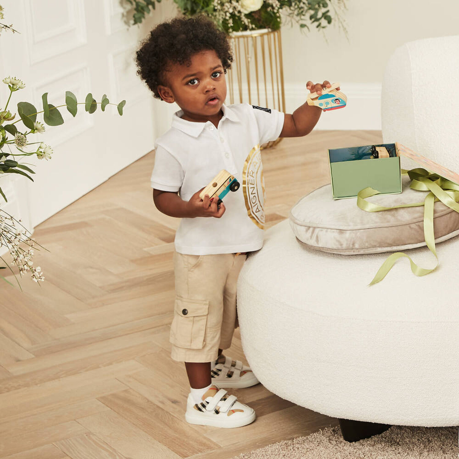 قميص أولاد بولو باللون الأبيض والذهبي, 1, hi-res