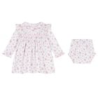 طقم فستان للبنات الصغار مزين بالورود والزهور باللون الأبيض والوردي, 1, hi-res