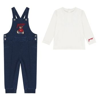 Baby Boys Navy Blue Logo Teddy Bear Dungaree Set