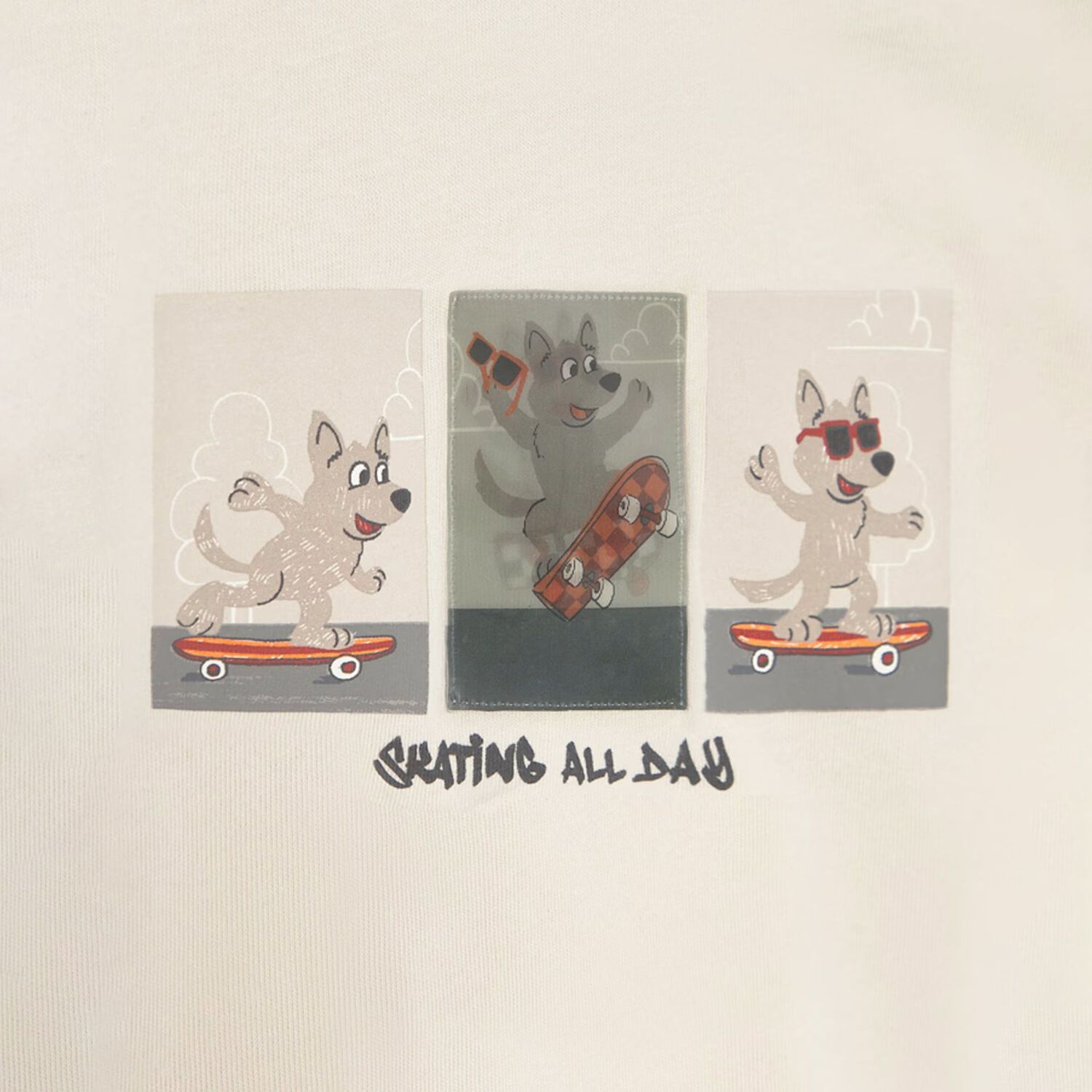 Younger Boys Ivory Puppies Long Sleeve Top, 2, hi-res