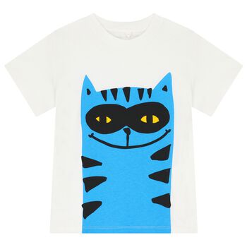 Boys Ivory & Blue Cat T-Shirt