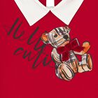 فستان بنات بشعار تيدي بير باللون الأحمر , 1, hi-res