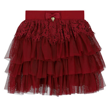 Girls Red Lace & Tulle Skirt
