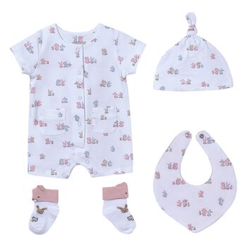 Baby Girls White & Pink Romper Gift Set