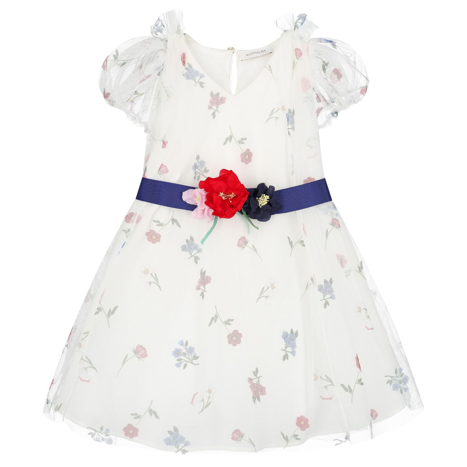 Girls White Floral Tulle Dress, 1, hi-res image number null