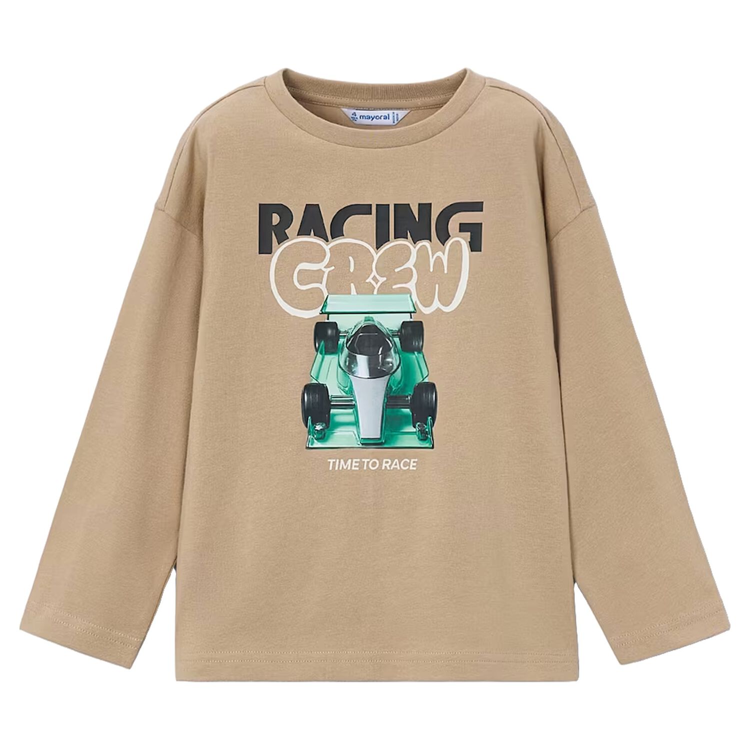 Boys Beige Formula 1 Car Long Sleeve Top, 1, hi-res
