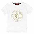 Younger Boys White & Gold Logo T-Shirt, 2, hi-res